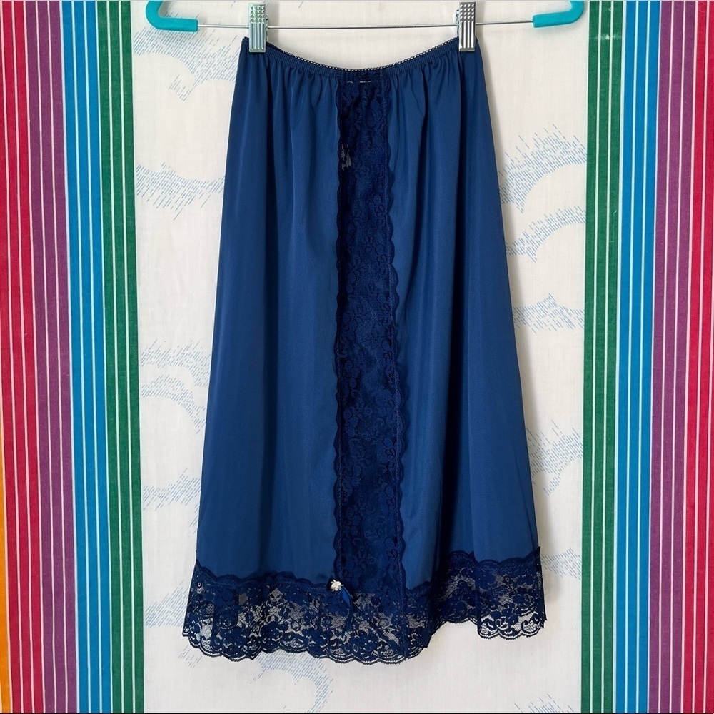 VINTAGE half slip with lace cutout dark blue trendy layering boho small lingerie